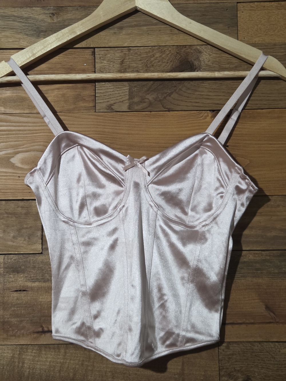 Satin Bustier Crop Top in Light Pink